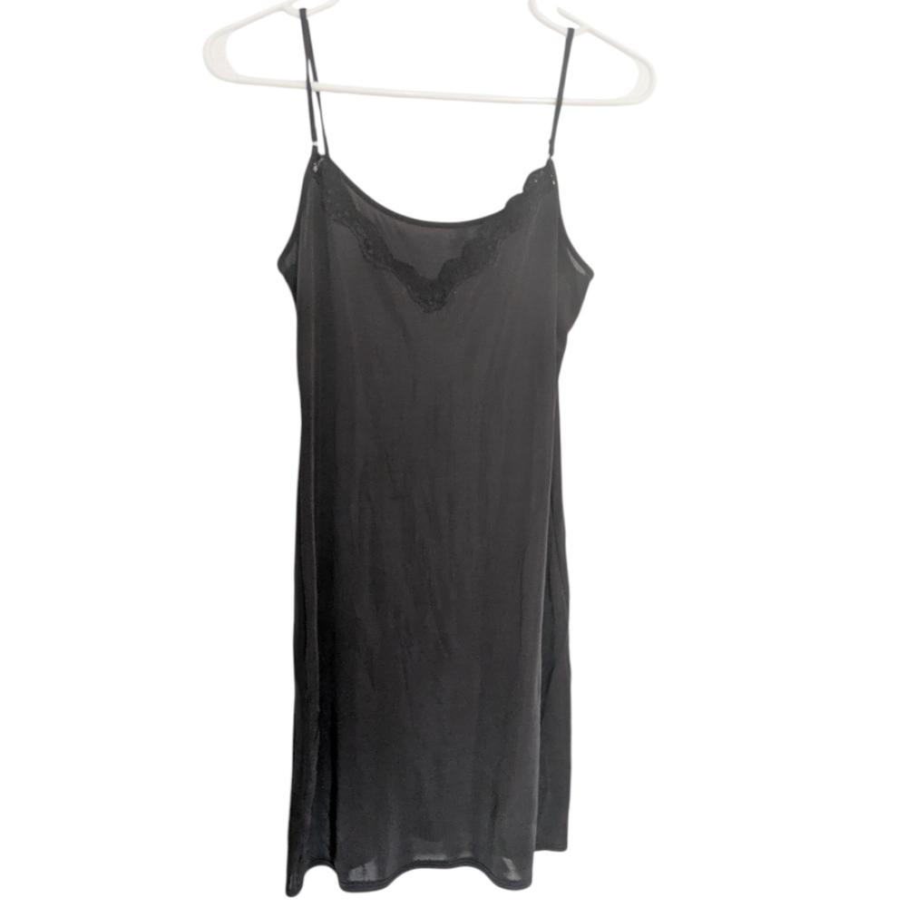 PREMIERE COLLECTION Elegant Black Slip with Spaghetti Straps Size S